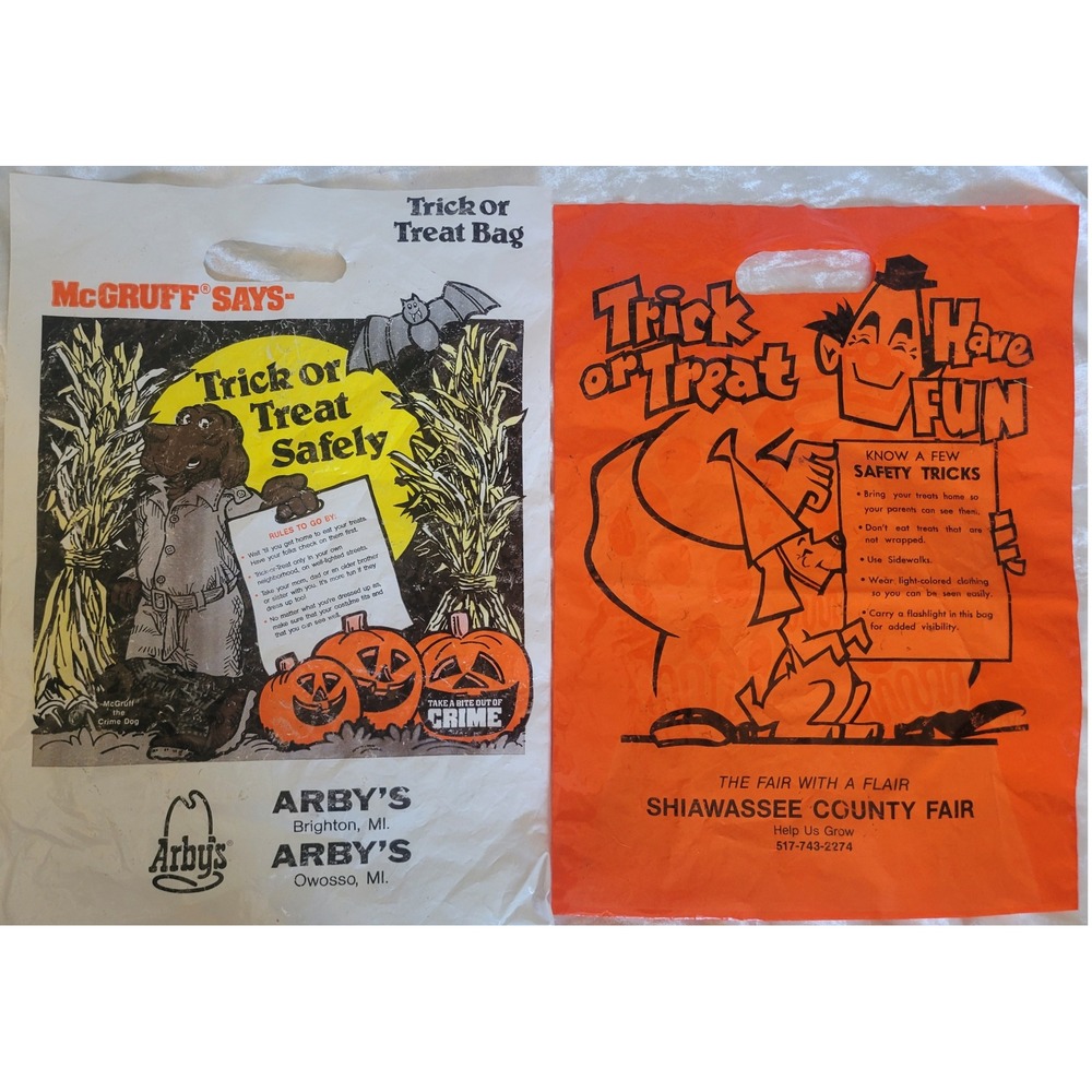 Vtg 80s/90s Halloween Trick or Treat Bags McGruff Arbys & Shiawassee County Fair